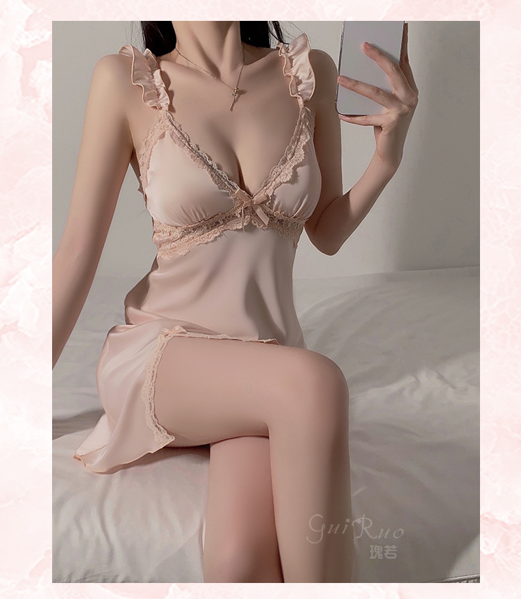 Light Pink Double-slit Night Slip Dress for Women